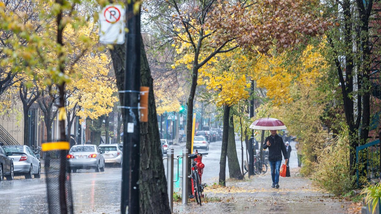 A rainy street in Montreal in the fall (illustrative).