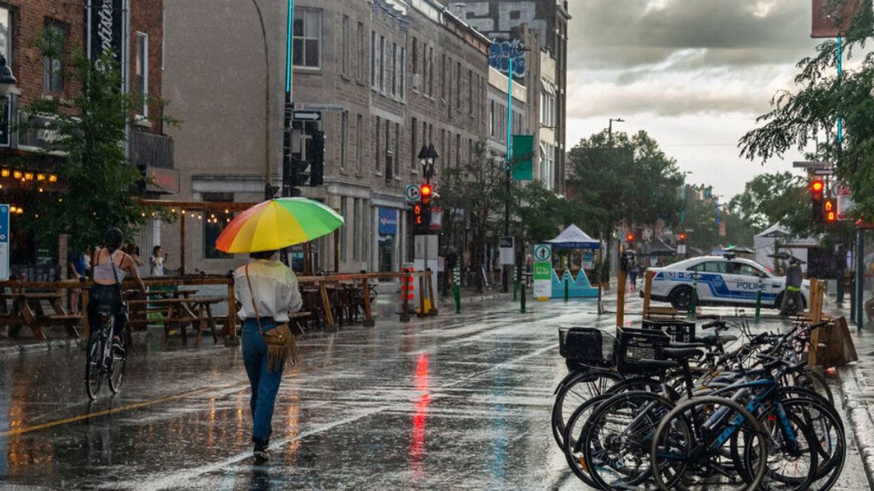 A rainy street in Montreal.