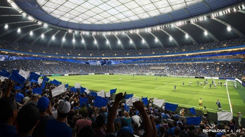 A rendered image of the new Olympic Stadium.