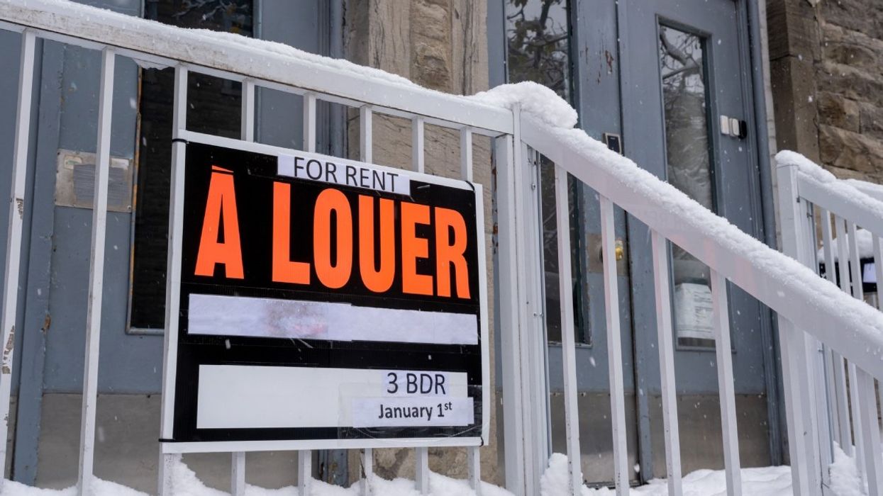 A rent sign outside a Montreal apartment.