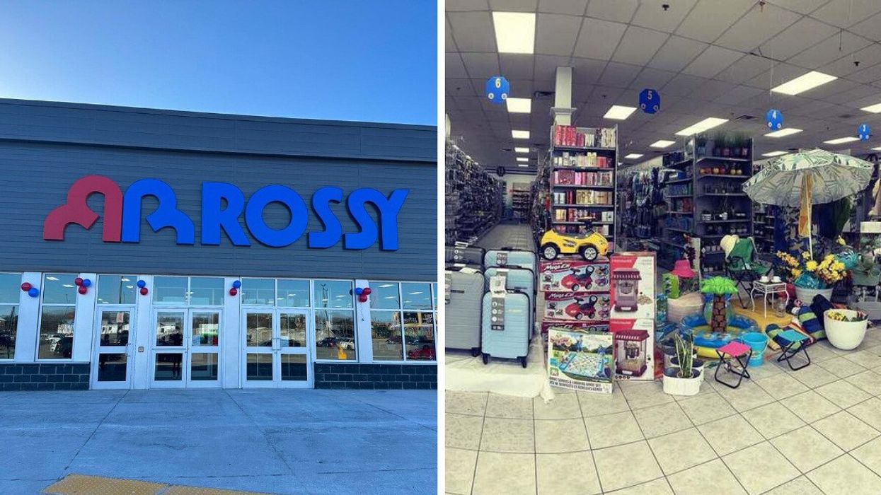 A Rossy store in Quebec, Right: Aisles within a discount store in the Montreal area.
