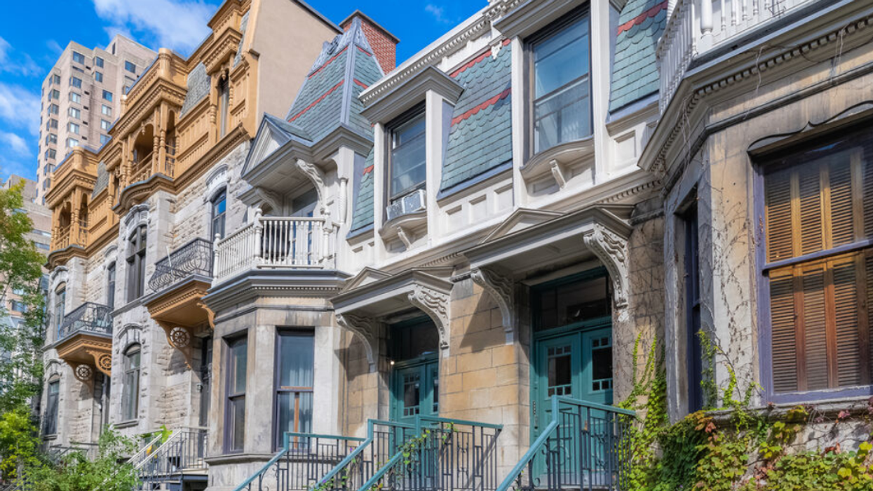 A row of colourful Montreal homes in the summer.