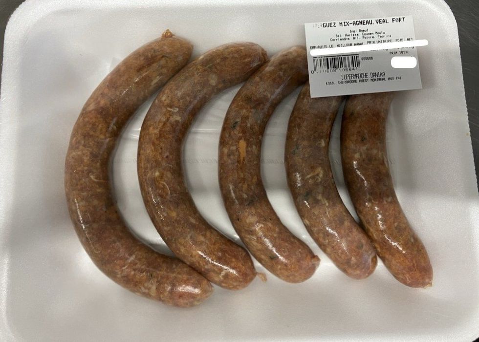 A sausage package in a grocery store.