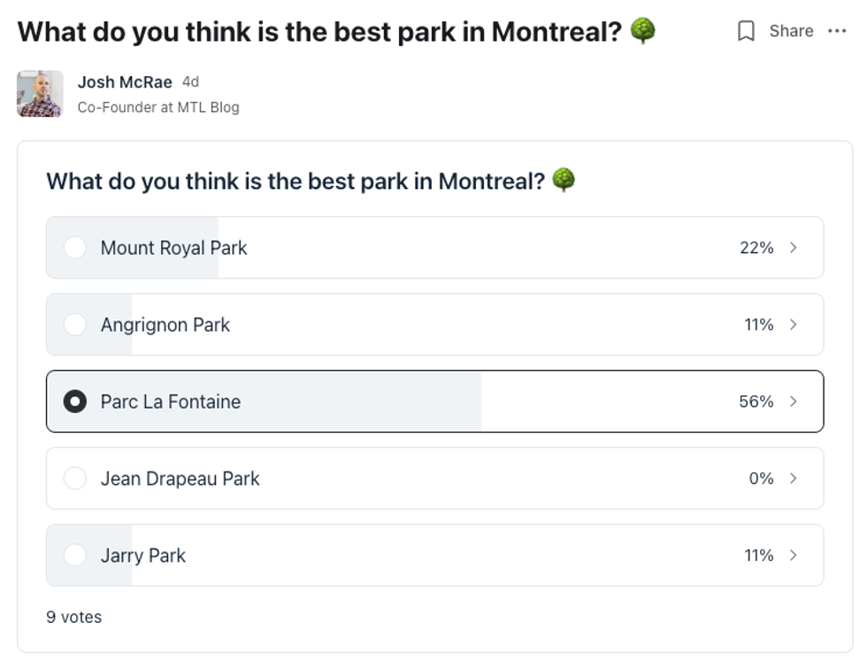 A screenshot of a poll taken from AskMontreal.
