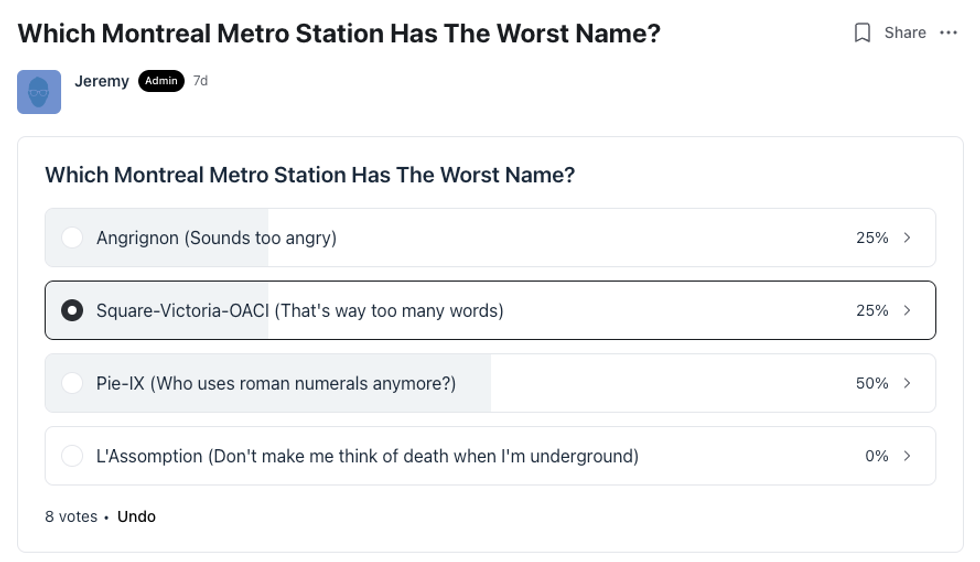 A screenshot of an ASKMontreal poll.