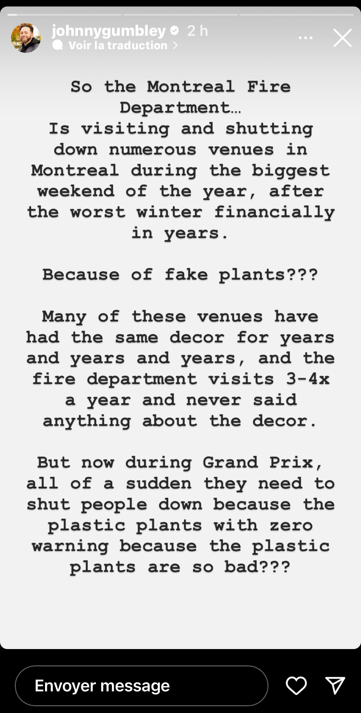 A screenshot of an Instagram story in which John Edward Gumbley discusses the SIM's intervention at Yoko Luna.