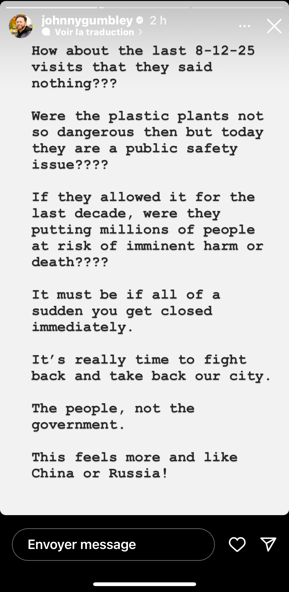 A screenshot of an Instagram story in which John Edward Gumbley discusses the SIM's intervention at Yoko Luna.