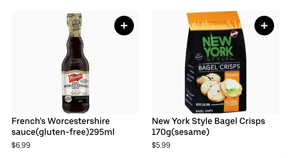 A screenshot of some offerings from Mimjim Express on Uber Eats.