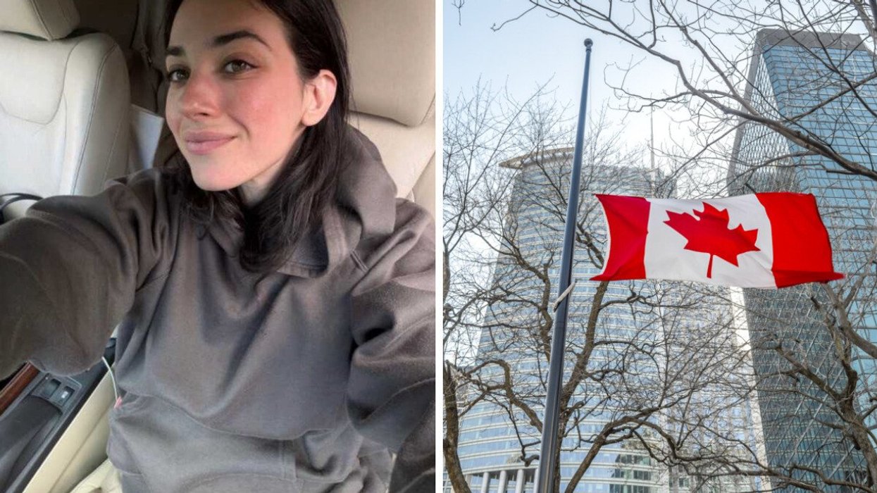 A selfie. Right: A Canadian flag.