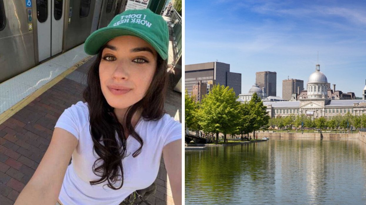 A selfie. Right: City of Montreal.