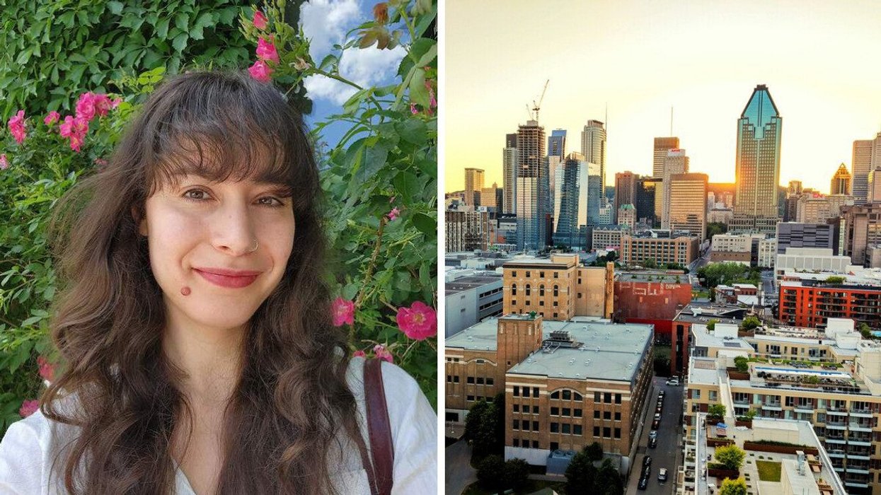 A selfie. Right: The city of Montreal.