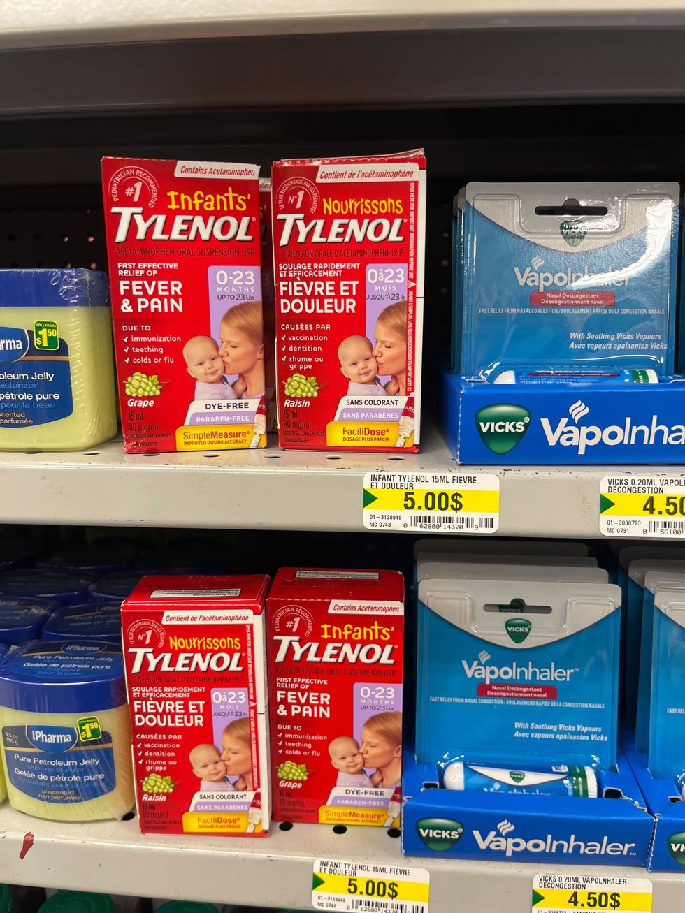 A shelf at a Dollarama store.