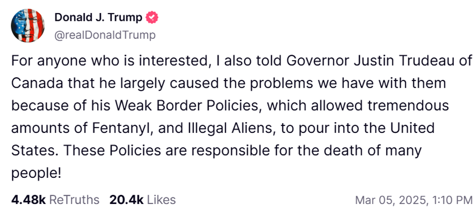 A social media post from Donald Trump.