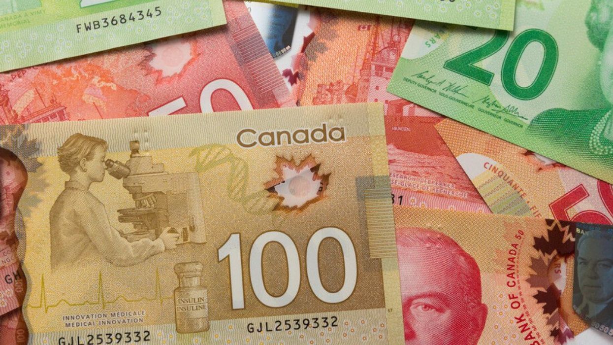 A stack of Canadian money.