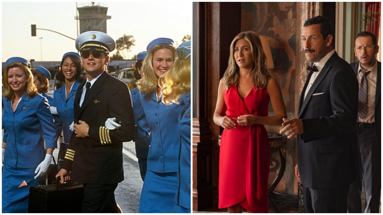 A still from Catch Me If You Can. Right: A still from Murder Mystery