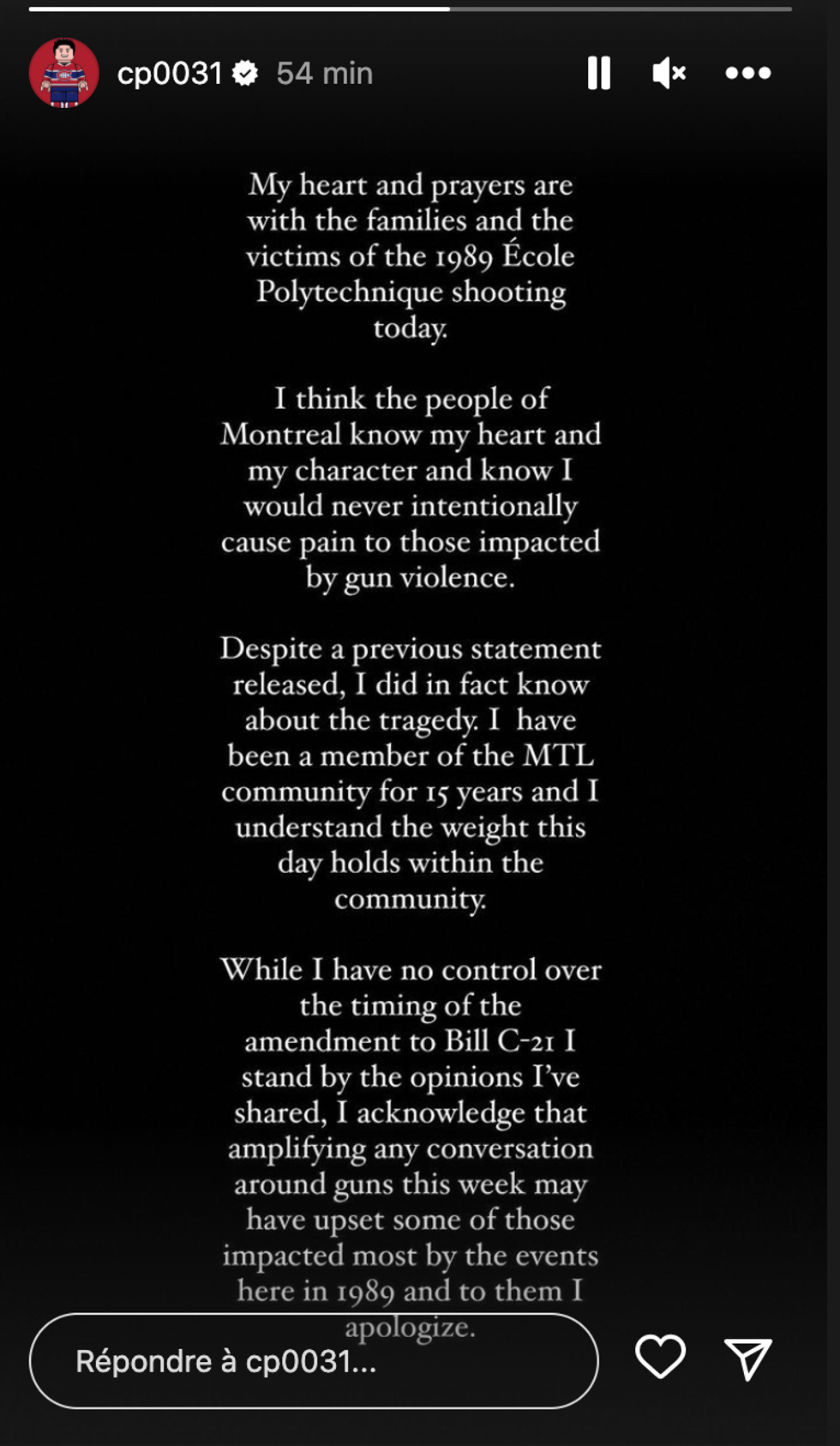 A story on Carey Price's Instagram account.