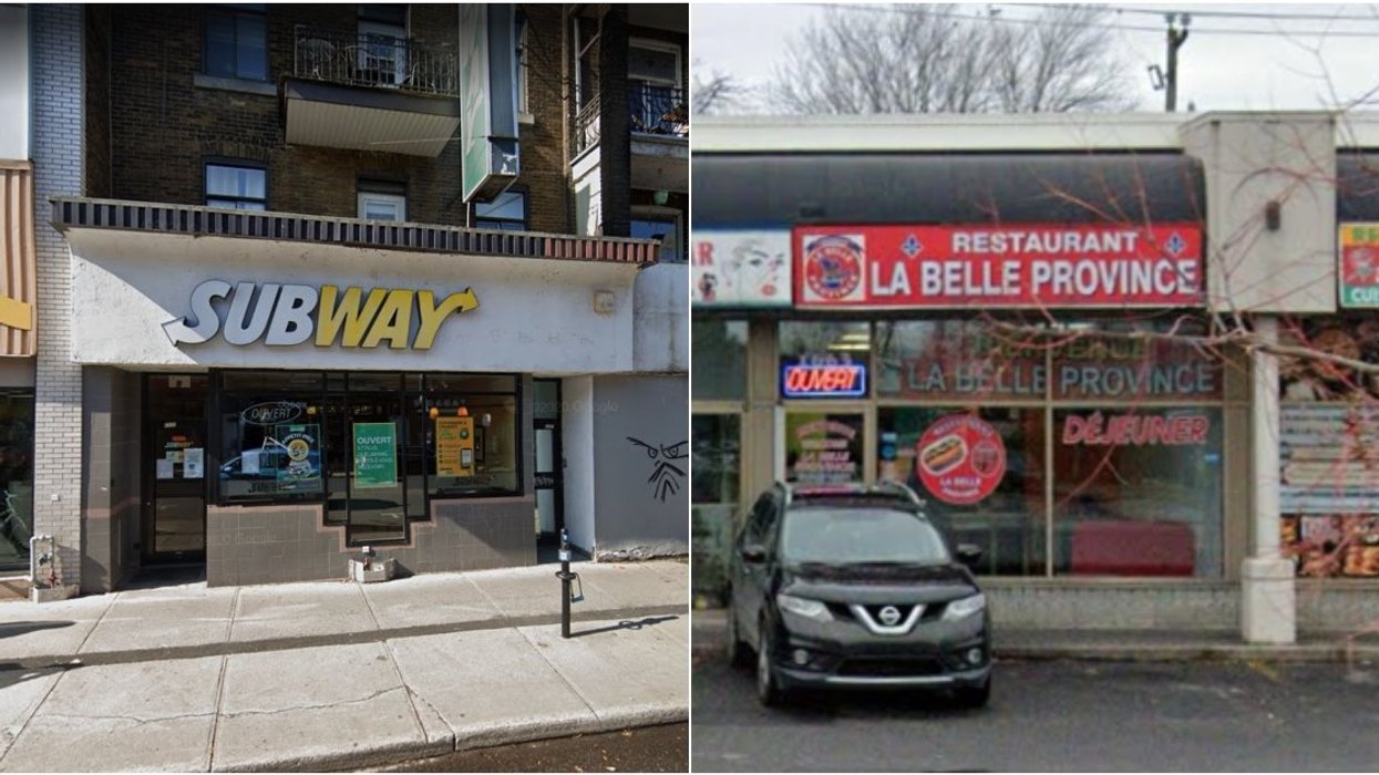 A Subway restaurant in Montreal. Right: A La Belle Province in Montreal.