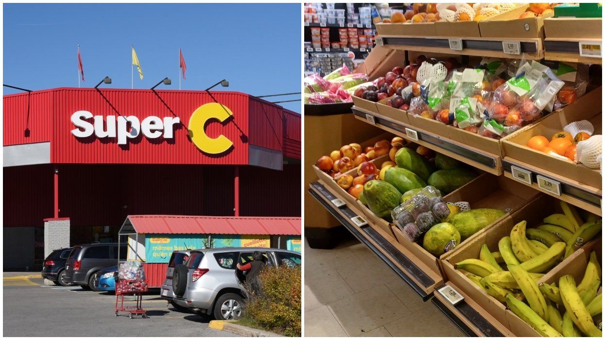 A Super C location. Right: A grocery produce aisle.