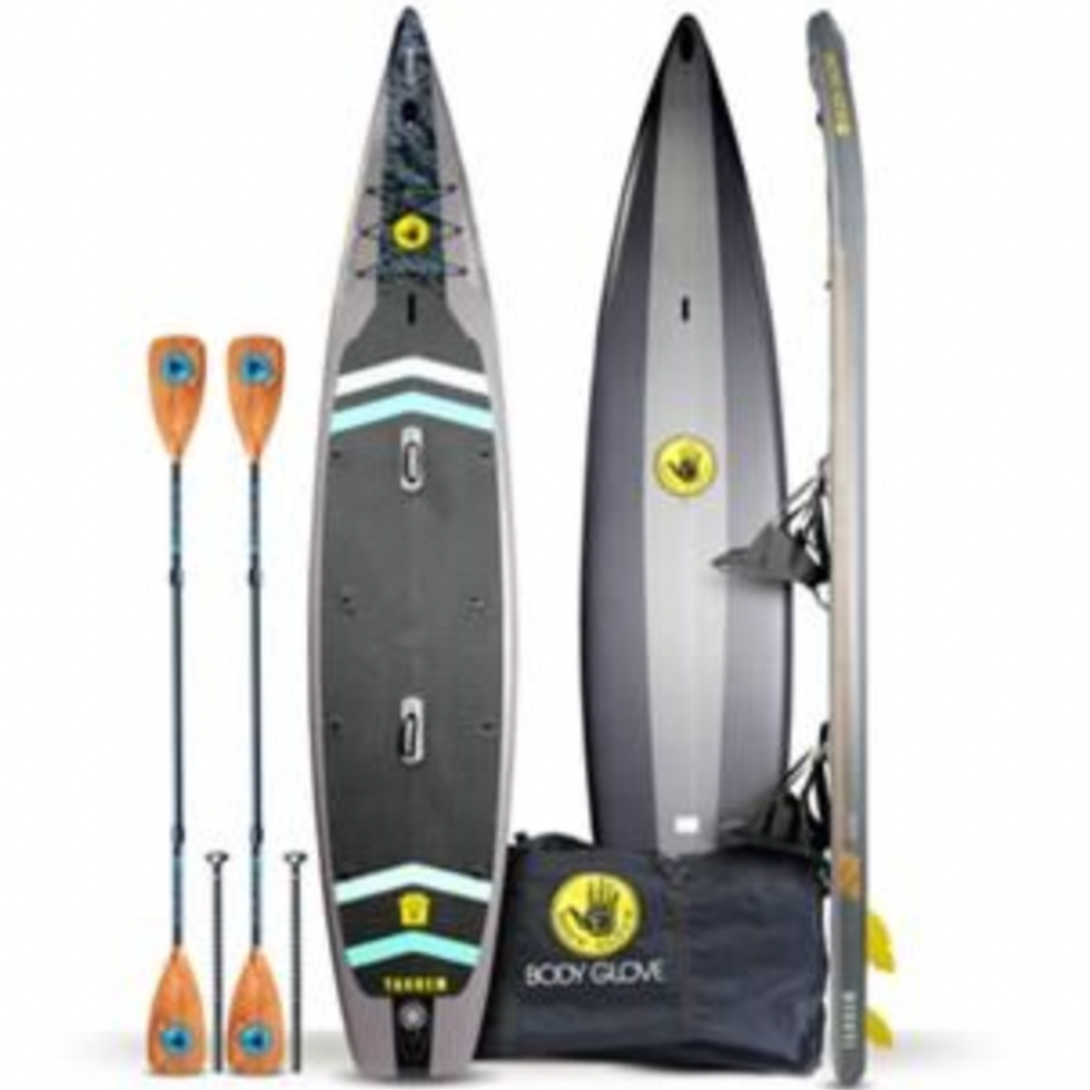 A tandem inflatable paddleboard.