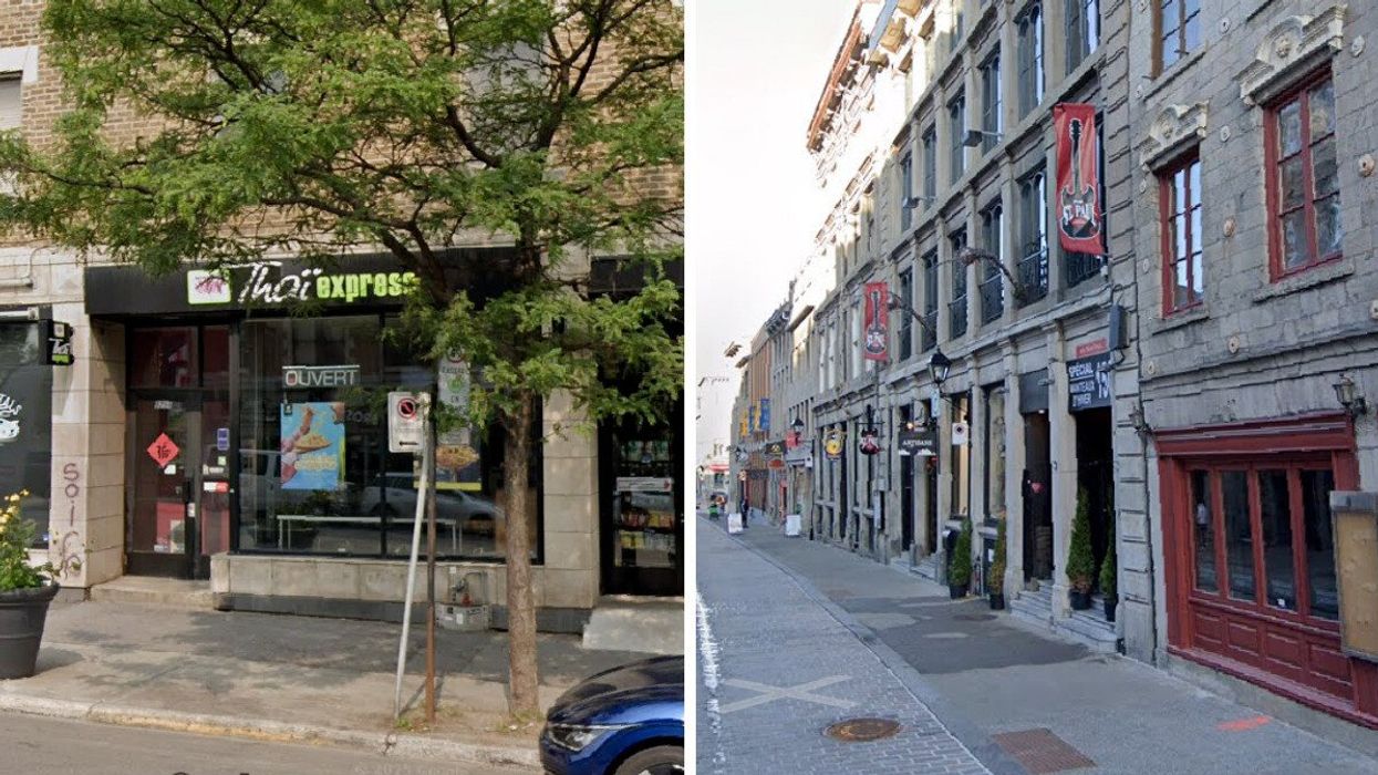 A Thai Express location in Montreal. Right: A bar in Old Montreal.
