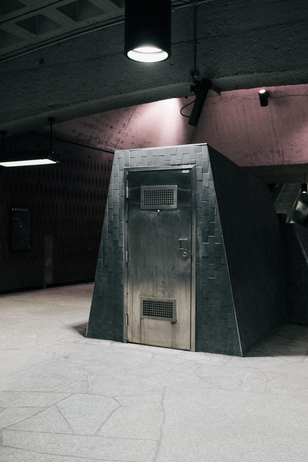 A utility closet door inside Beaubien station on the Montreal metro.