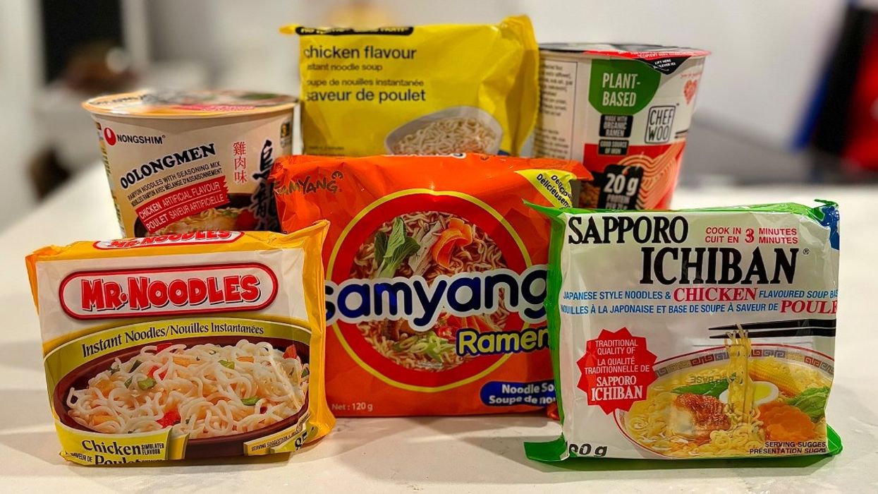 A variety of instant ramen noodles including No Name, Mr. Noodles, Sapporo Ichiban, Samyang, Nongshim and Chef Woo.