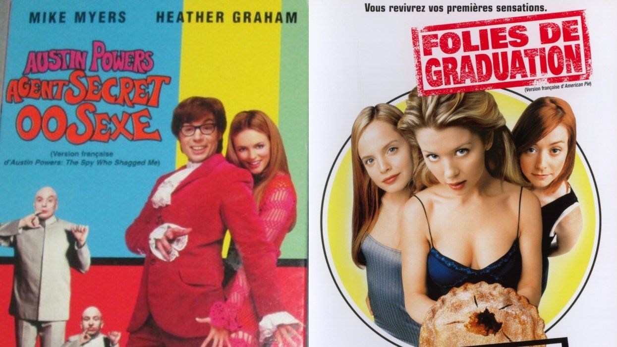 A VHS copy of Austin Powers. Right: The DVD cover of American Pie.