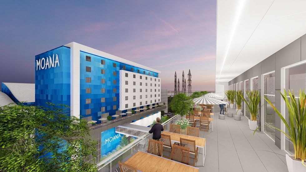 A view from the hotel building (rendered.)