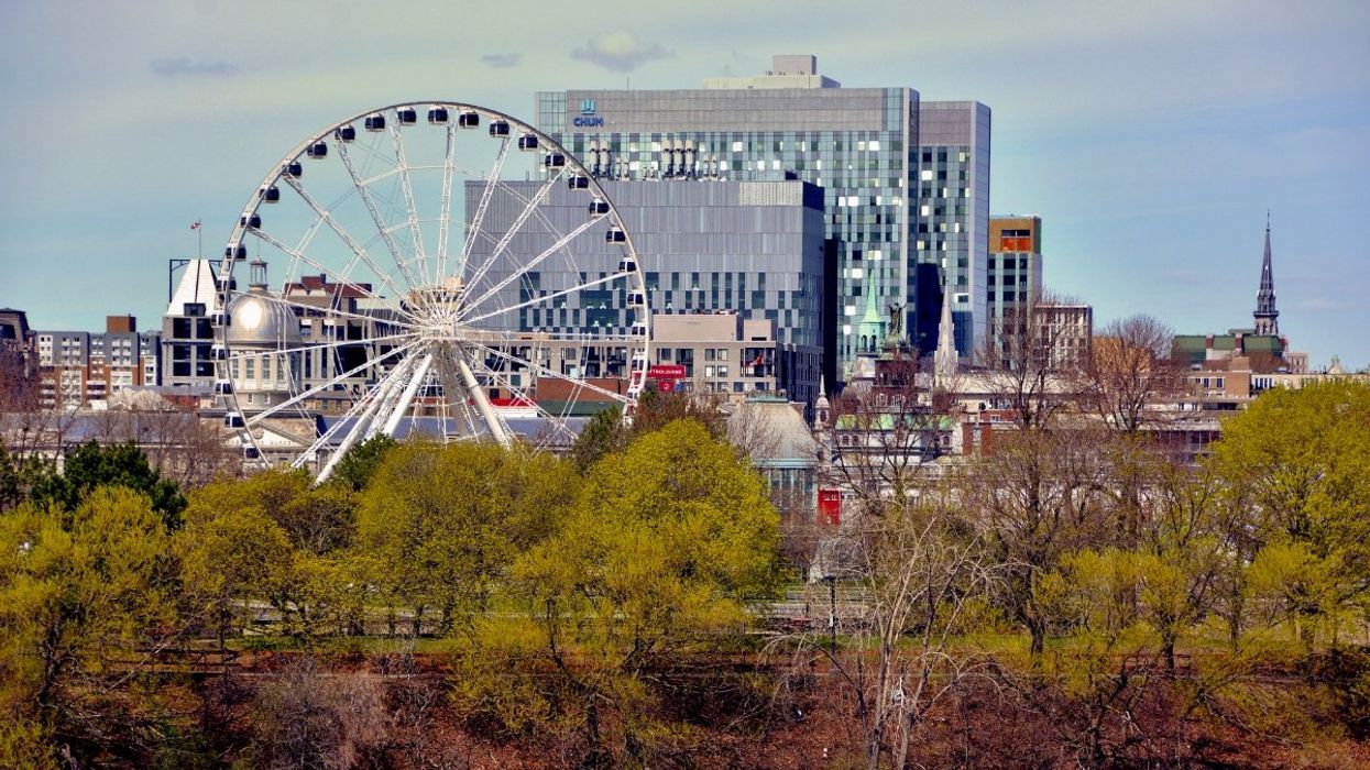 A view of Montreal's Old Port, Grand Rose and the CHUM hospital.