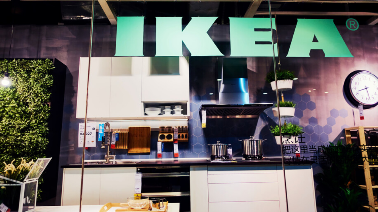 A view of the front window display at an IKEA store.