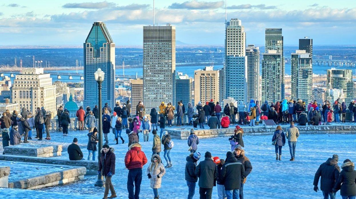 A view of the Montreal skyline during the wintertime from the Mont-Royal chalet lookout.