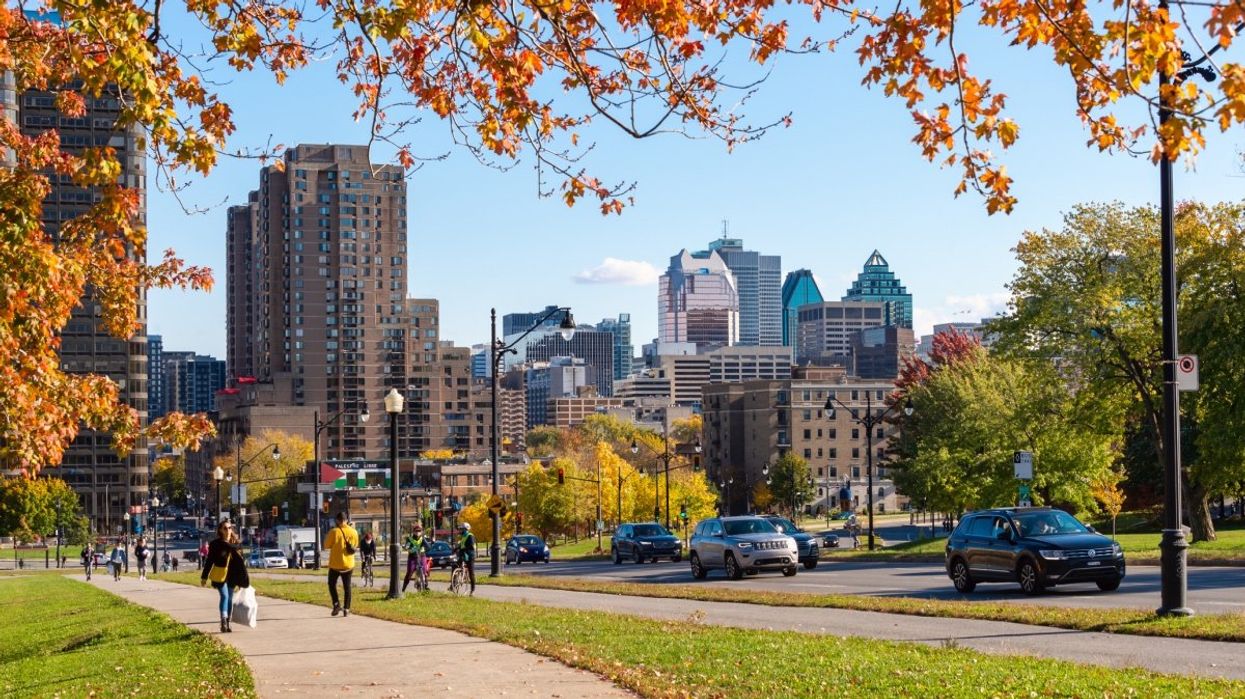 A view of the Montreal skyline from Park Avenue during the fall season.