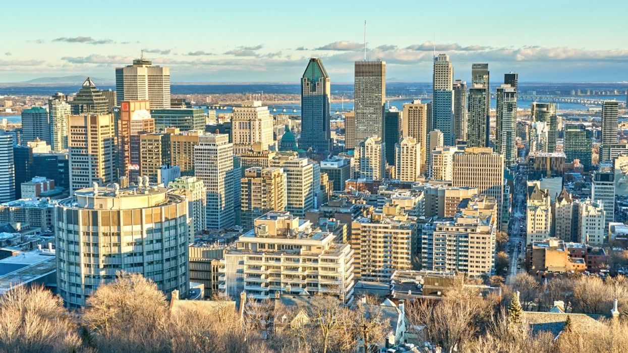 A view of the Montreal skyline from the Mont-Royal lookout during the wintertime.