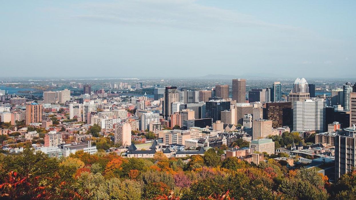 A view of the Montreal skyline looking east on a fall day.