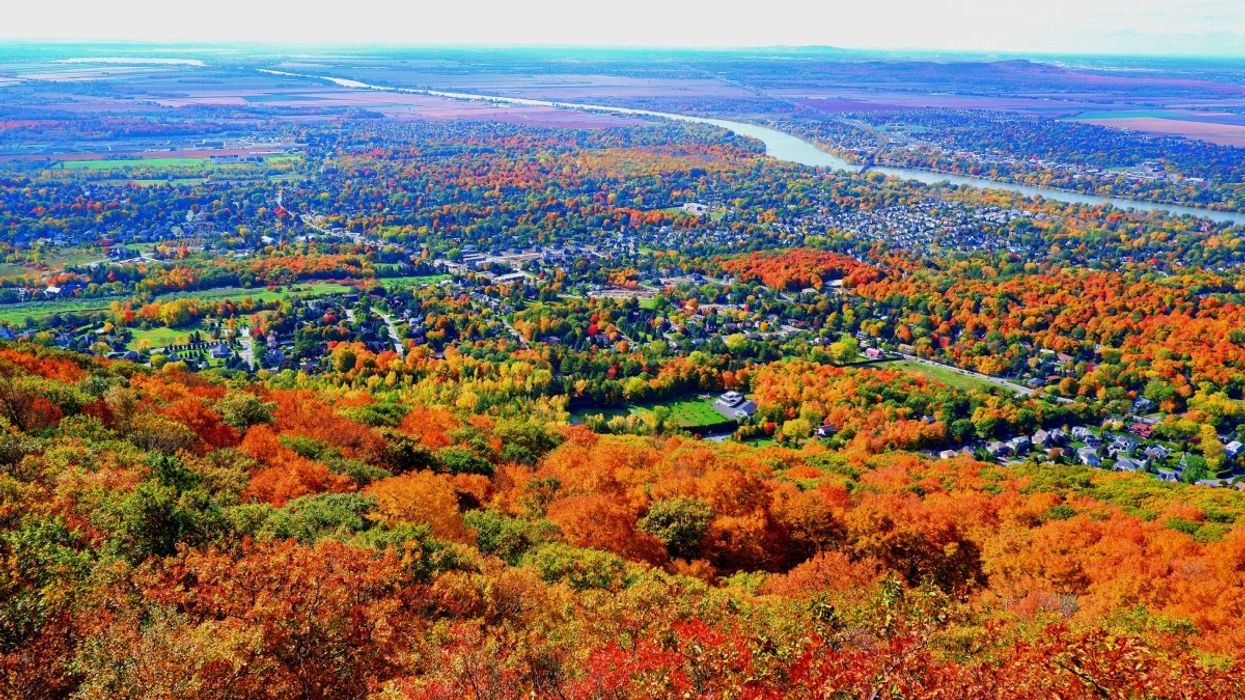 A view overlooking the town of Saint Hilaire from Mont Saint Hilaire near Montreal during the fall.