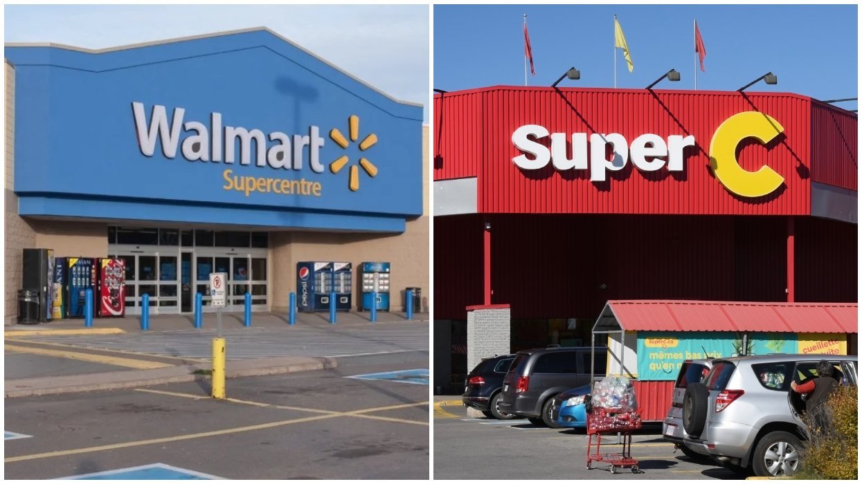 A Walmart store. Right: A Super C store.