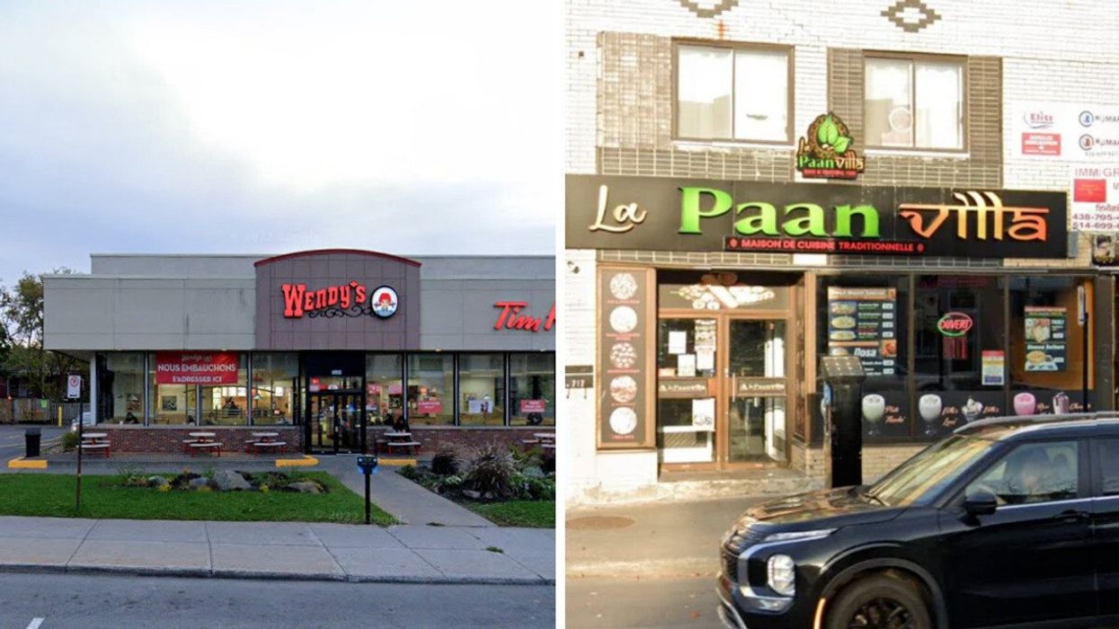 A Wendy's restaurant in Montreal. Right: La Paan Villa on Jean-Talon Street in Montreal.