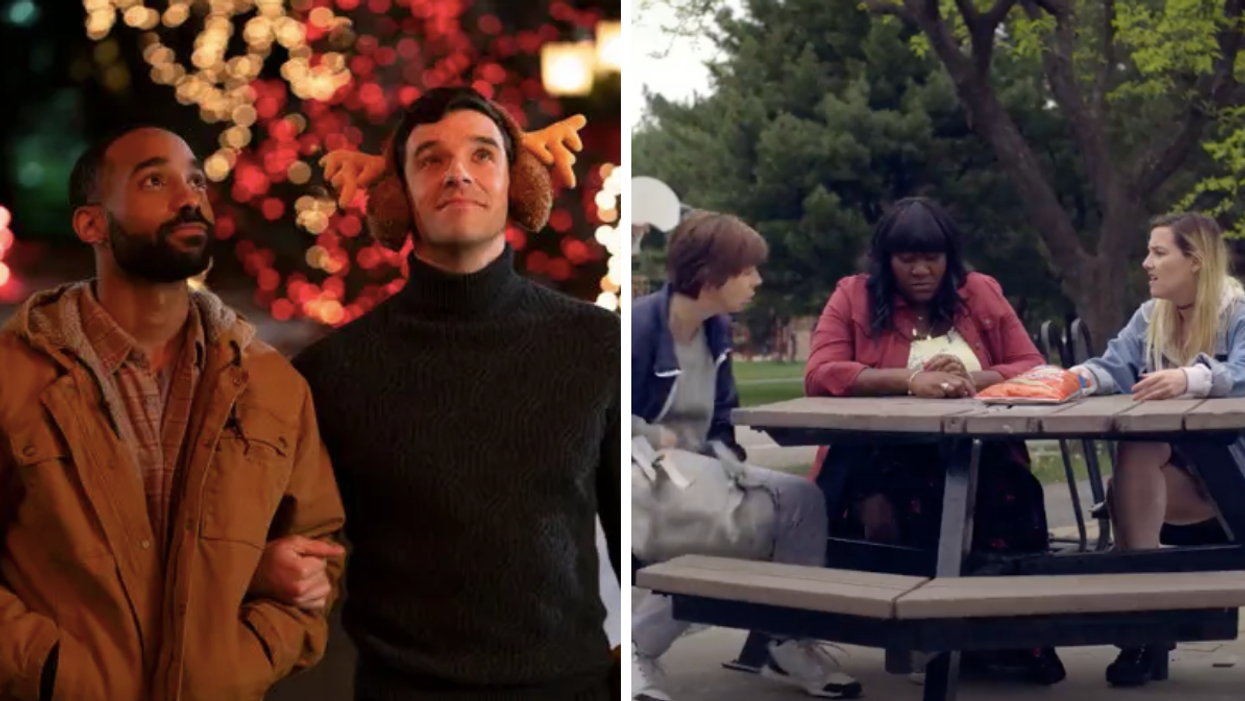 Actors from Netflix film Single All The Way. Right: Actors from Netflix show M'entends-tu?