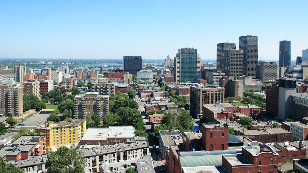 Aerial view of buildings in downtown Montreal.