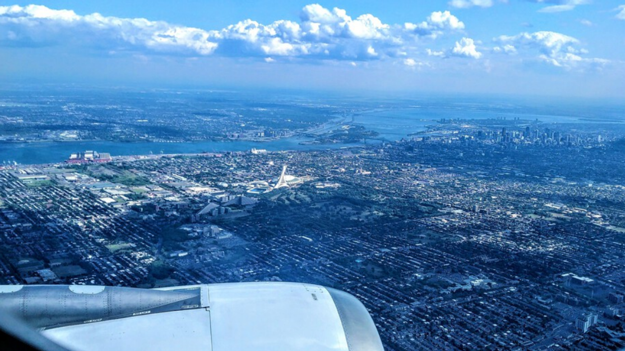 Aerial view of Montreal from an aircraft.