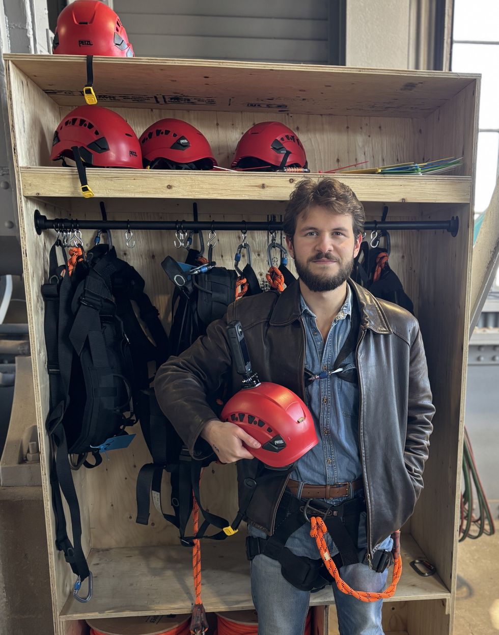 Al Sciola gets fitted in bungee equipment.