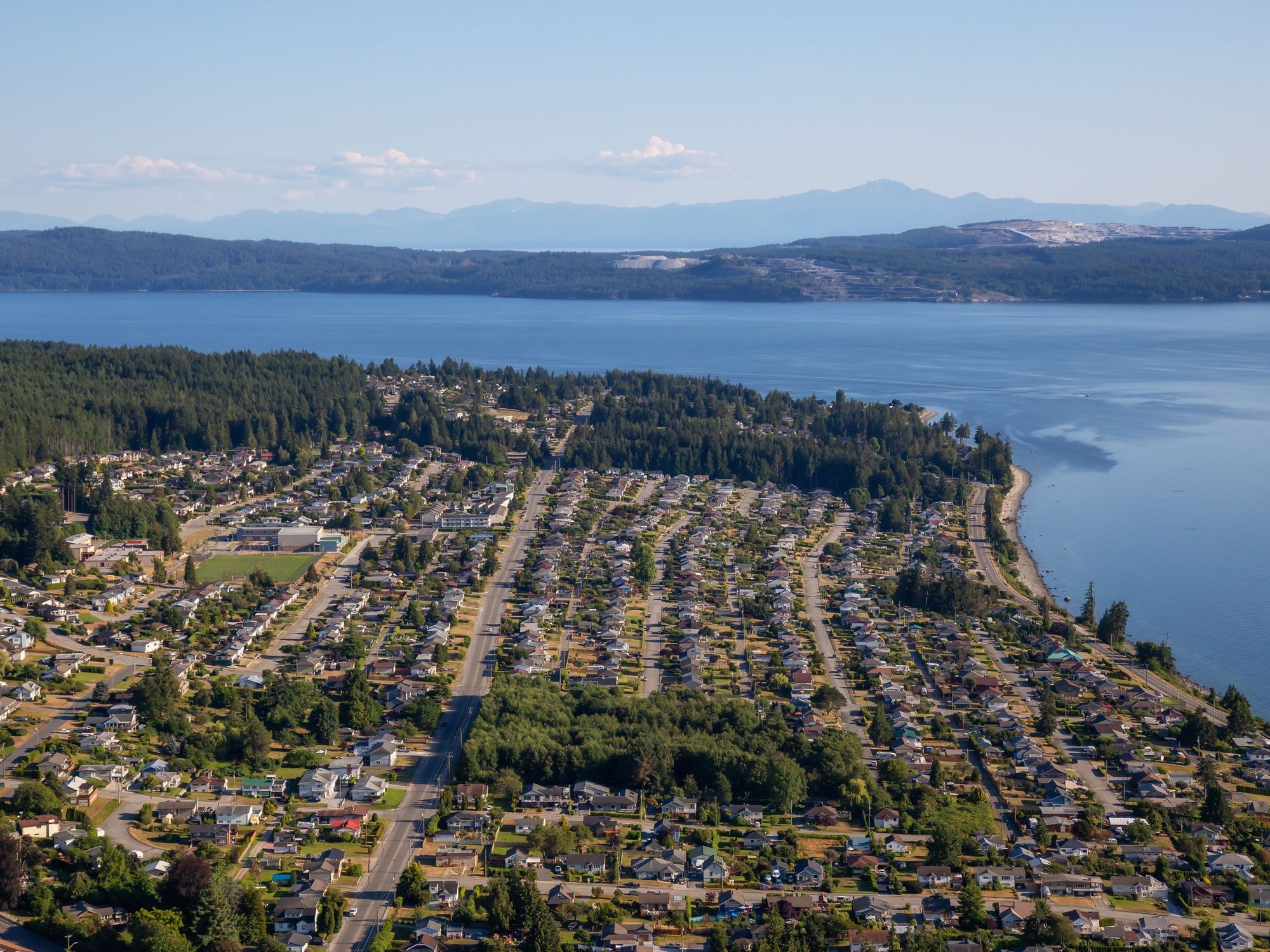 An aerial view of Powell River located in Sunshine Coast, British Columbia.