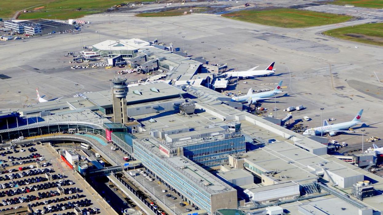 An aerial view of YUL Montreal-Trudeau Airport showing part of the tarmac.