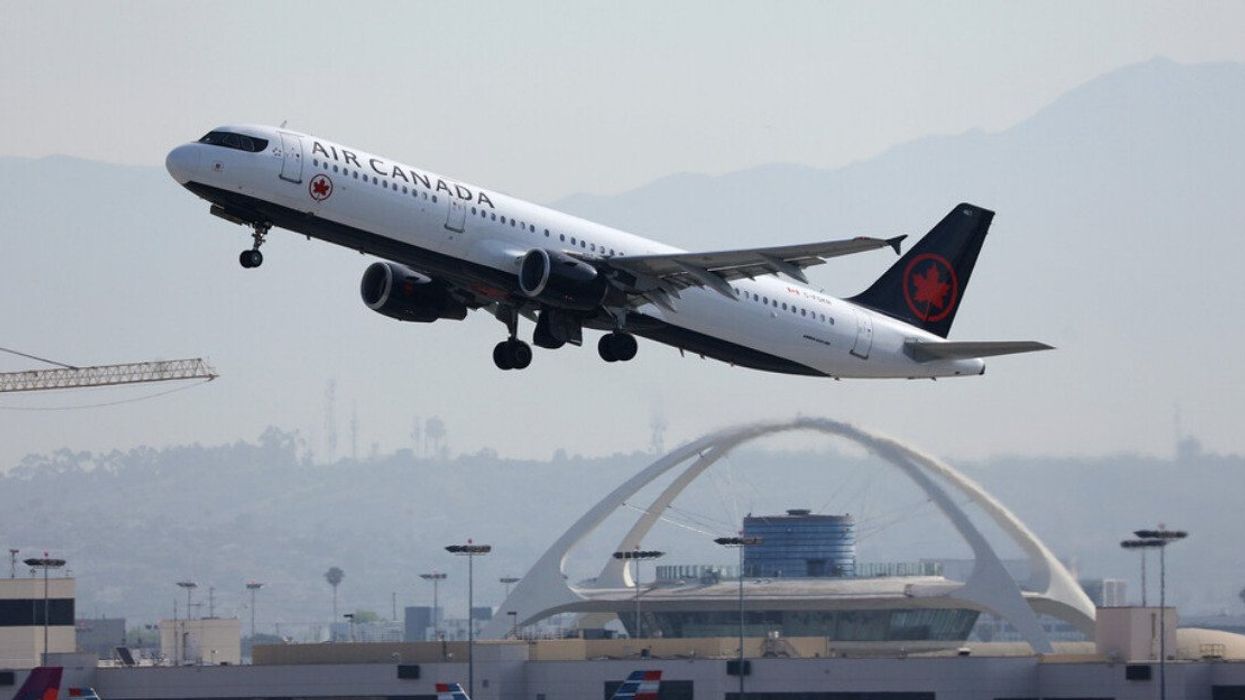 An Air Canada flight over Los Angeles airport.