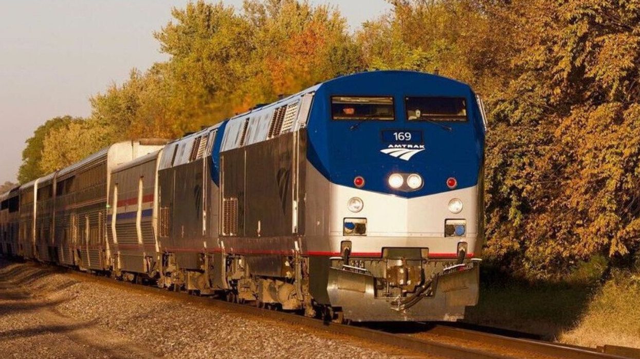 An Amtrak train in the fall.