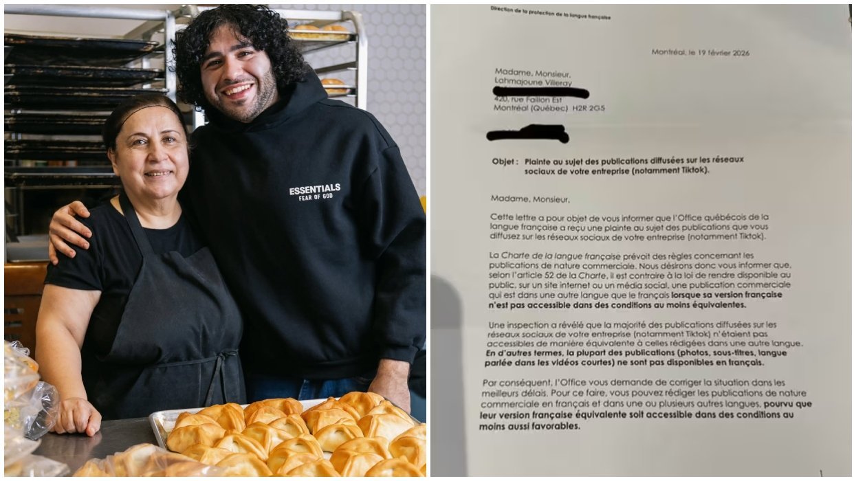An Armenian bakery in Montreal. Right: A letter from Quebec's OQLF.
