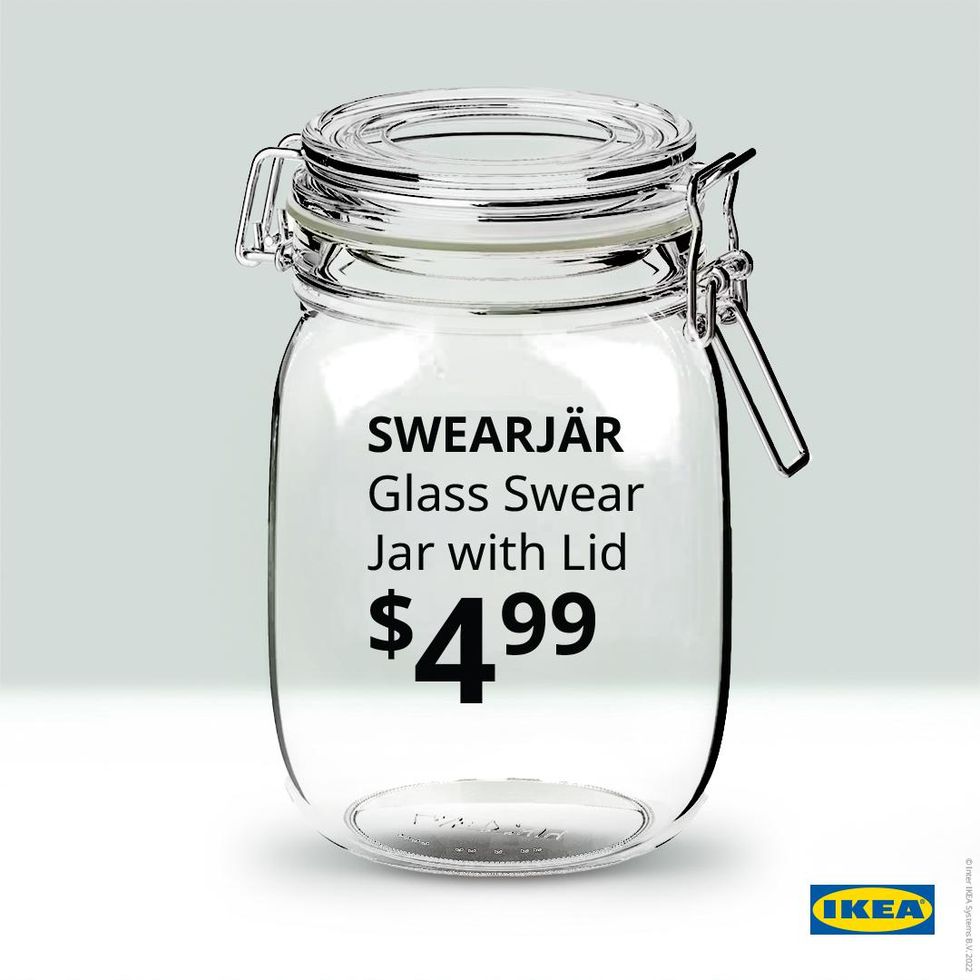 An empty IKEA glass jar with a lid called the 'Swearj\u00e4r.'