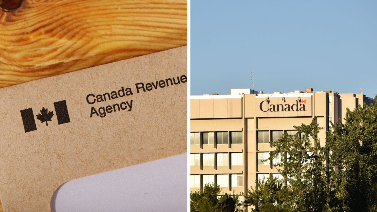 An envelope from the CRA. Right: A CRA building in Ottawa.