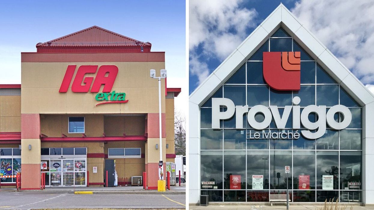 An IGA grocery store in Trois-Rivières, Quebec. Right: A Provigo grocery store in Quebec.
