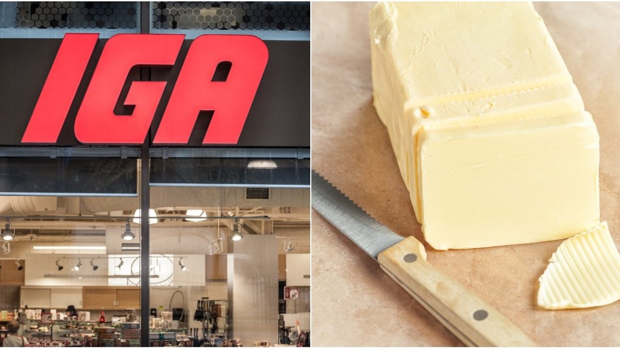 An IGA store in Montreal, grocery. Right: A block of butter.